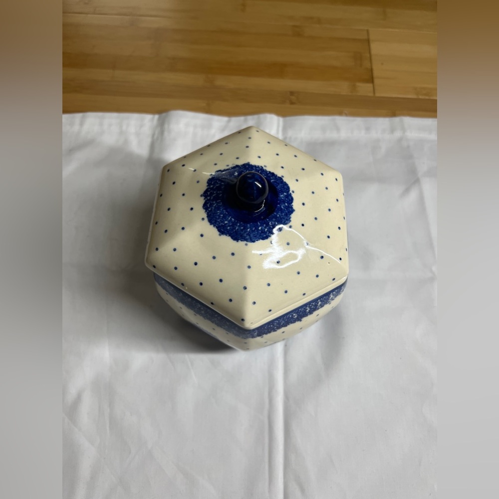 Spring inspired WIZA Polish Pottery Jar with Lid Blue&white|handmade|32|JAR|ART - Picture 2 of 16